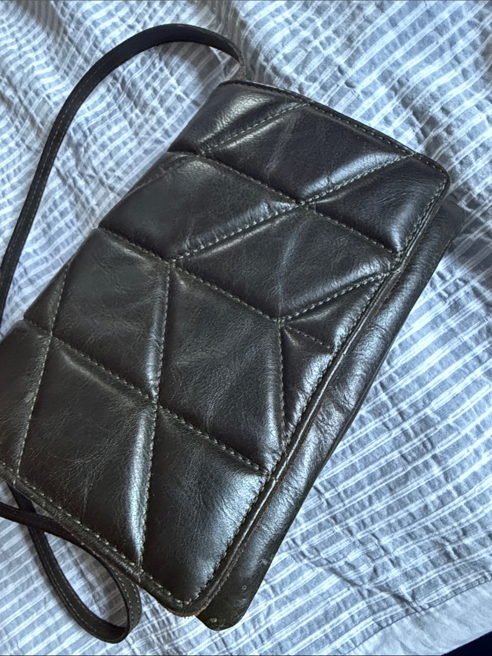 Patricia Nash Olive Green Quilted Leather Crossbody Bag
